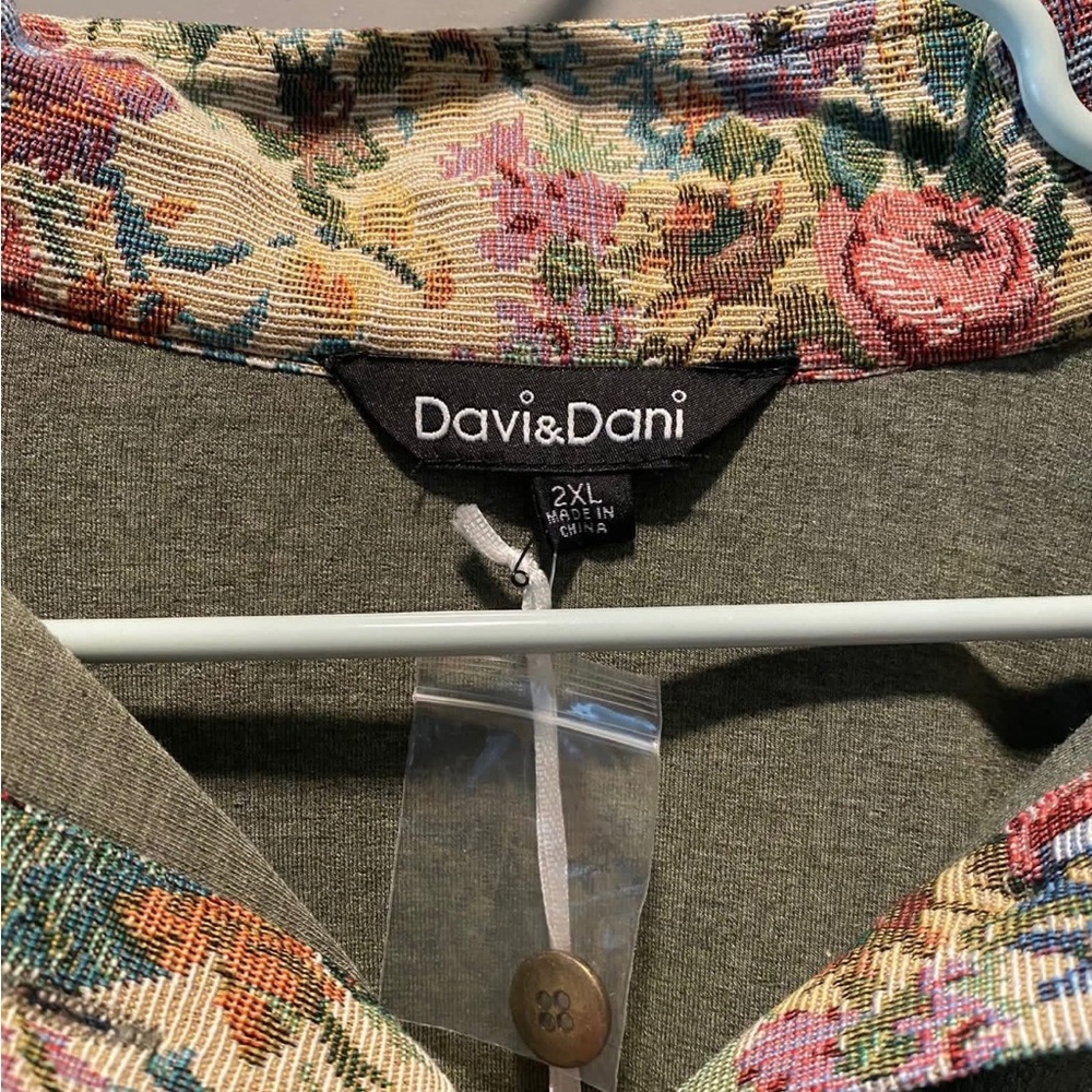 Davi & Dani Floral Patchwork Shacket Jacket 2X Olive Boho Cottagecore NWT - Picture 4 of 5